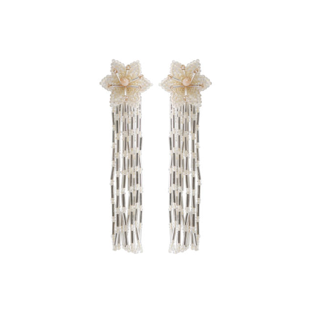 Boho handmade seed bead flower tassel earrings