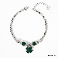 Colorful cubic zircon clover stainless steel charm bracelet