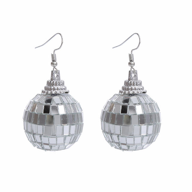 Vintage 70s silver color disco trend ball earrings necklace