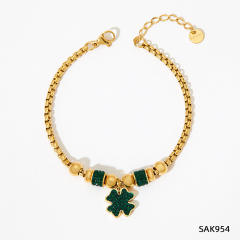 Colorful cubic zircon clover stainless steel charm bracelet