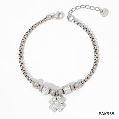 Colorful cubic zircon clover stainless steel charm bracelet