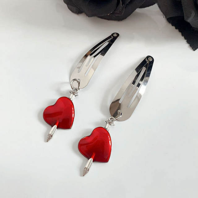 Y2K hiphop enamel heart butterfly snap hair clips set