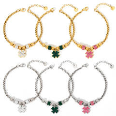 Colorful cubic zircon clover stainless steel charm bracelet
