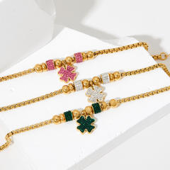 Colorful cubic zircon clover stainless steel charm bracelet
