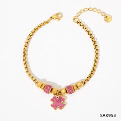 Colorful cubic zircon clover stainless steel charm bracelet