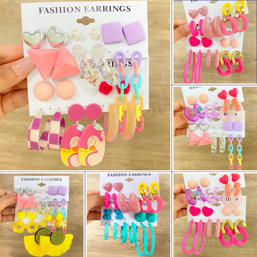Spring summer candy color heart earrings set