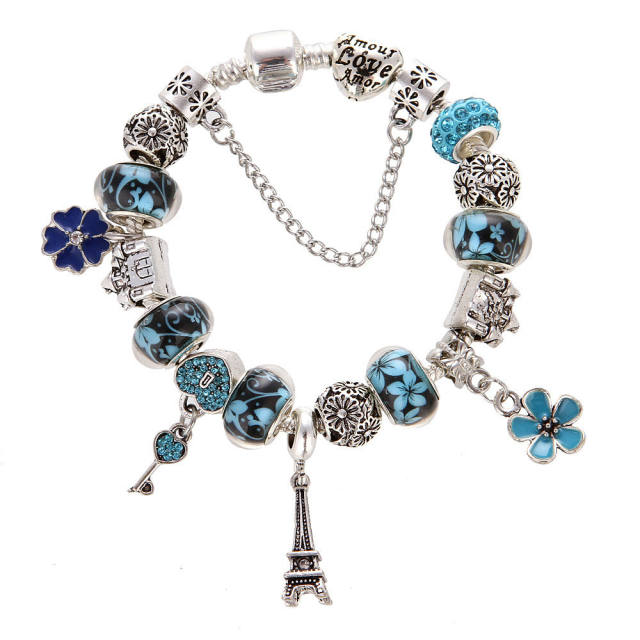 Hot sale colorful Eiffel Tower diy charm bracelet