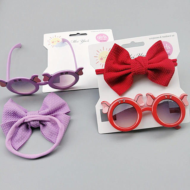 Sweet elegant design kids sunglasses bow headband set