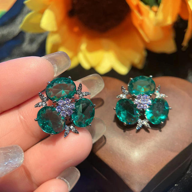 925 needle colorful cubic zircon copper studs earrings