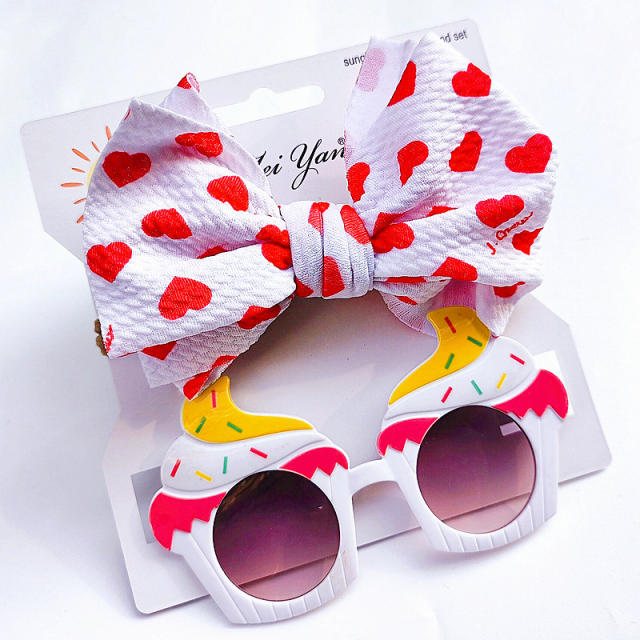 New design colorful bow headband kids sunglasses set