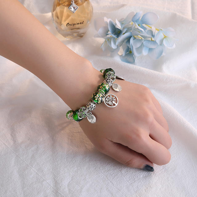 Green color life tree diy charm bracelet