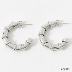 Chunky stainless steel bamboo hoop earrings