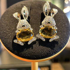925 needle luxury pave setting cubic zircon rabbit studs earrings