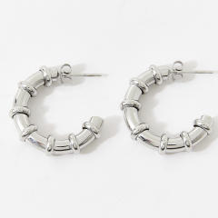Chunky stainless steel bamboo hoop earrings