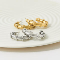 Chunky stainless steel bamboo hoop earrings