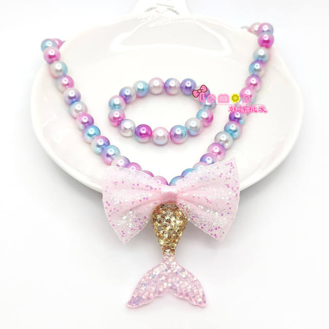 Sweet bow hair clips kids necklace set