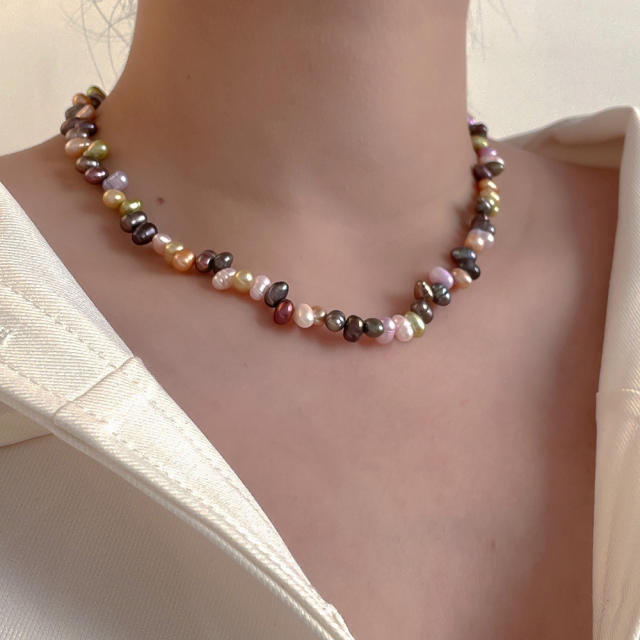 Korean fashion colorful water pearl bead necklace