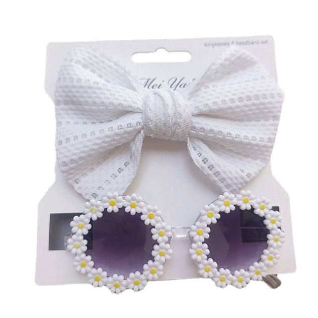 Sweet daisy flower kids sunglasses bow headband set