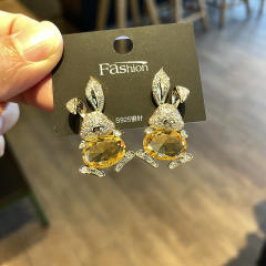 925 needle luxury pave setting cubic zircon rabbit studs earrings