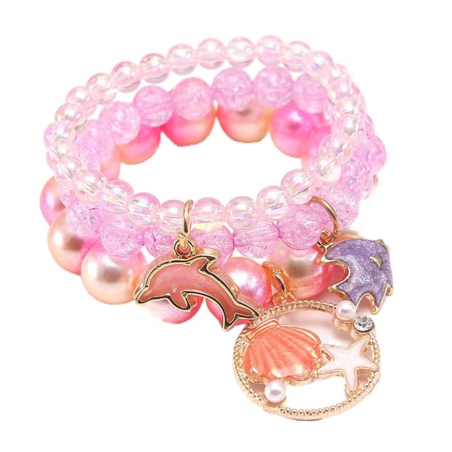 Sweet pink color acrylic bead ocean trend kids bracelet