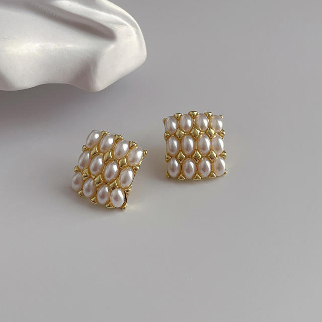 Korean fashion square shape pearl studs earrings
