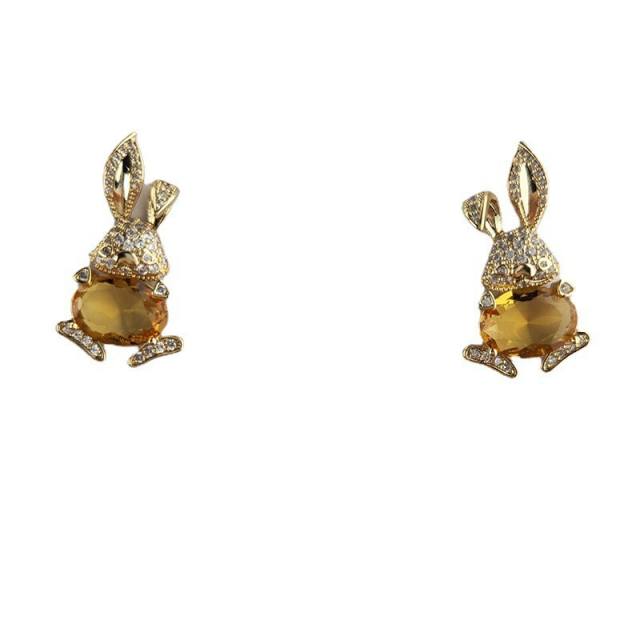 925 needle luxury pave setting cubic zircon rabbit studs earrings