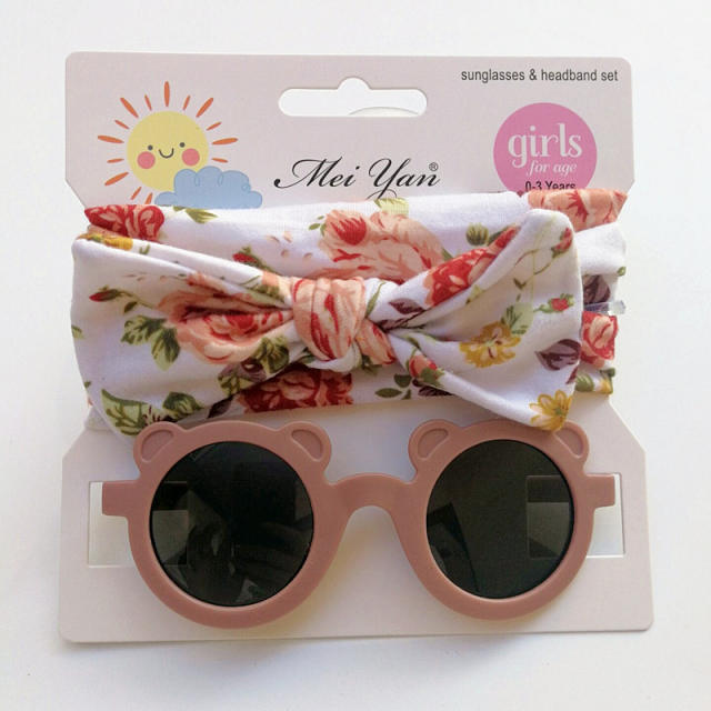 New design floral bow headband kids sunglasses set