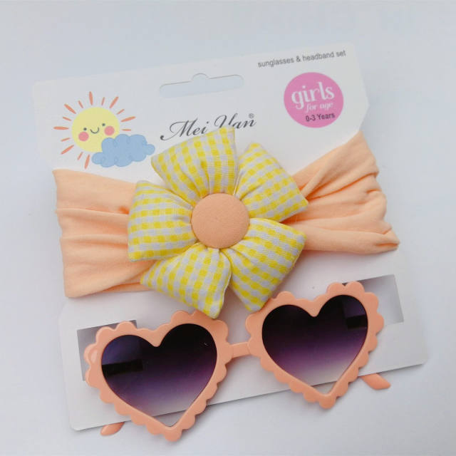 Cartoon plaid flower headband kids sunglasses set