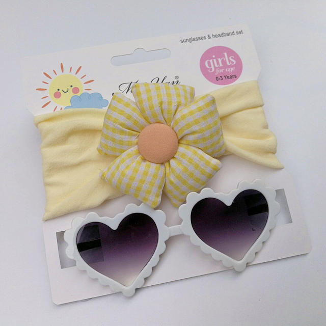 Cartoon plaid flower headband kids sunglasses set