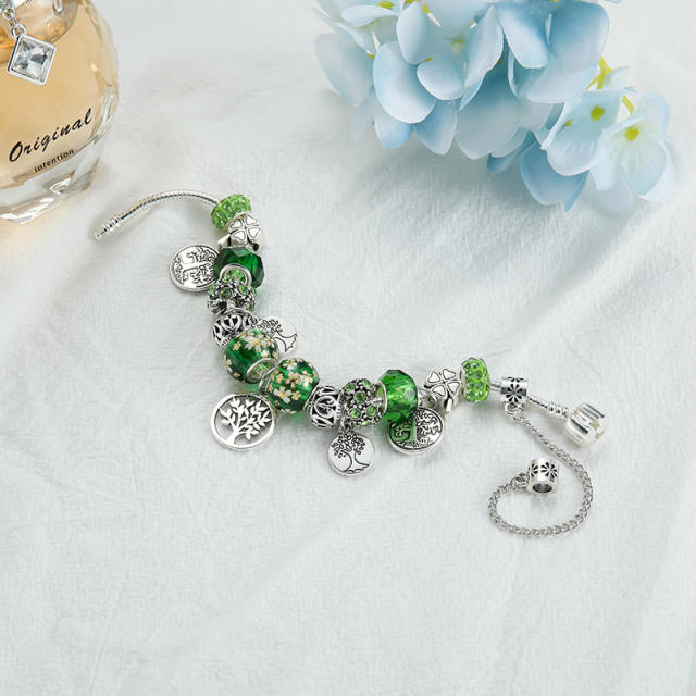 Green color life tree diy charm bracelet