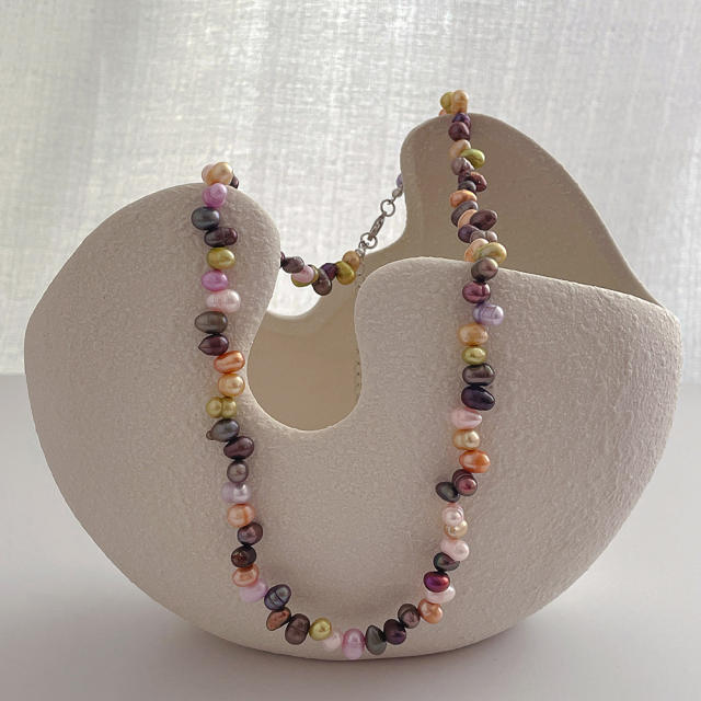 Korean fashion colorful water pearl bead necklace