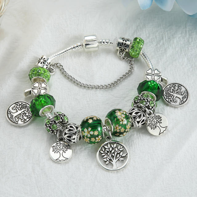 Green color life tree diy charm bracelet