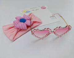 Cartoon plaid flower headband kids sunglasses set