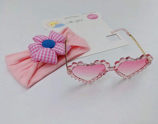 Cartoon plaid flower headband kids sunglasses set