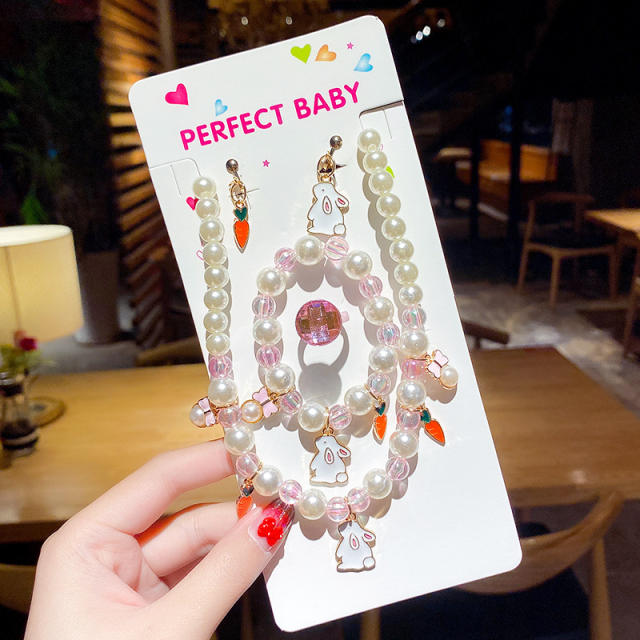 Sweet cartoon animal bead kids jewelry set