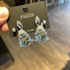925 needle luxury pave setting cubic zircon rabbit studs earrings