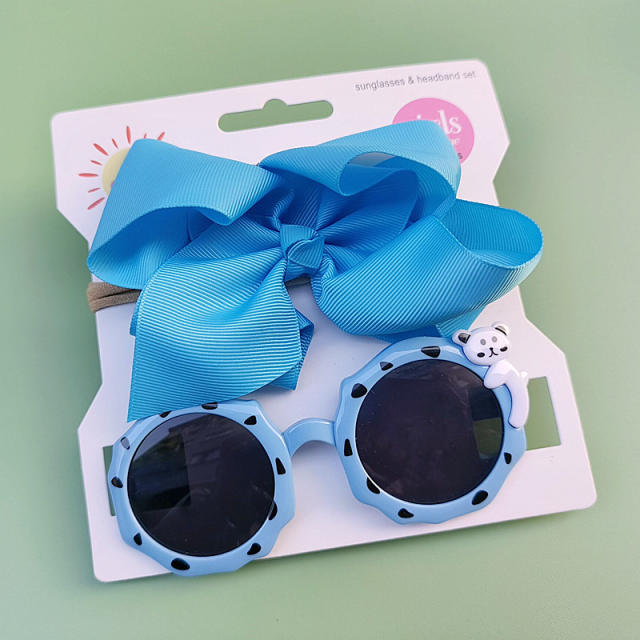 Personality sweet bow headband kids sunglasses set