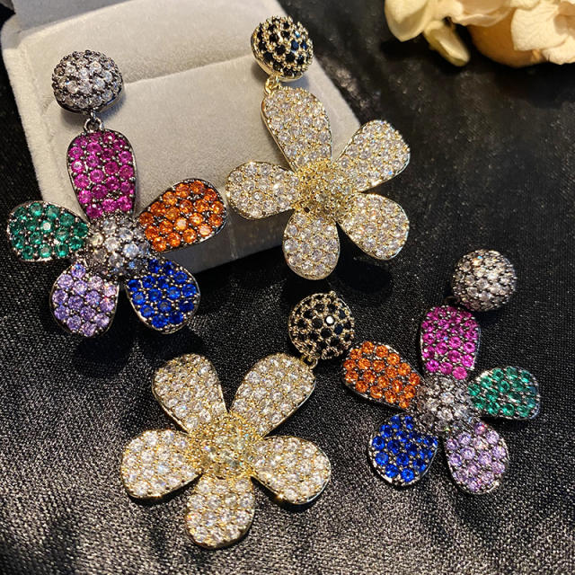 925 needle luxury pave setting cubic zircon sunflower earrings