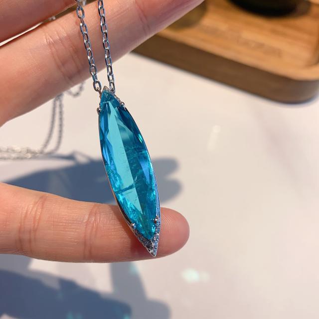Occident fashion blue color cubic zircon oval copper necklace set