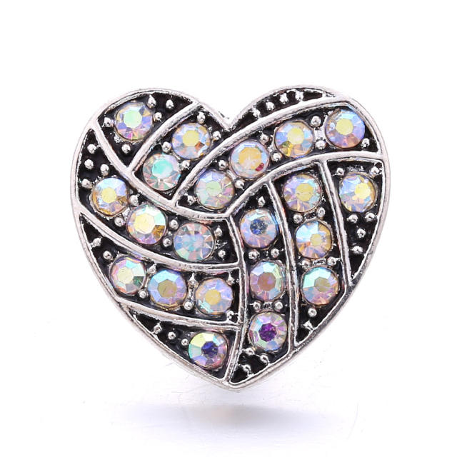 18mm colorful rhinestone heart snap jewelry