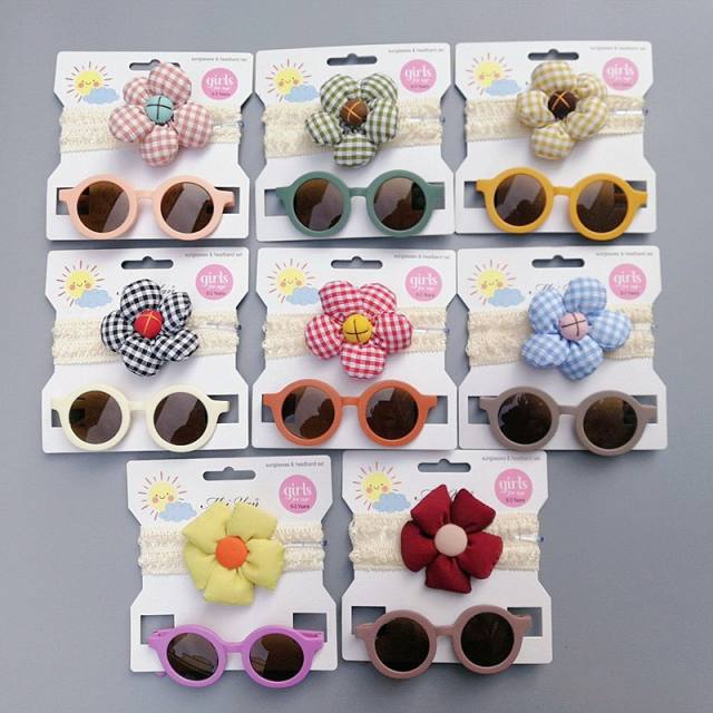 Summer design flower headband kids sunglasses set