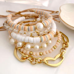 Boho handmade clay bead pearl bracelet set