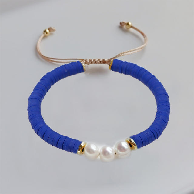 INS trend boho blue clay bead pearl bracelet