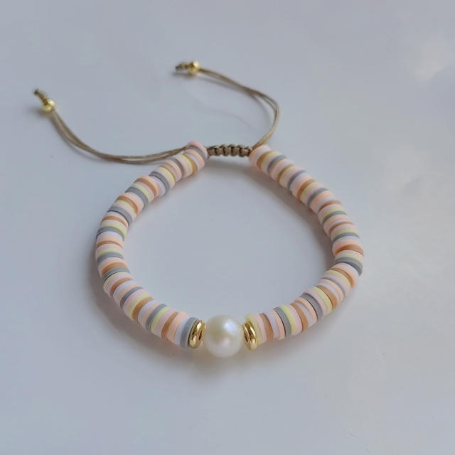 Boho handmade clay bead pearl bracelet set