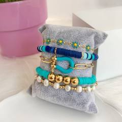 INS boho green clay bead pearl bracelet set