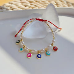 INS baroque pearl enamel evil eye charm bracelet
