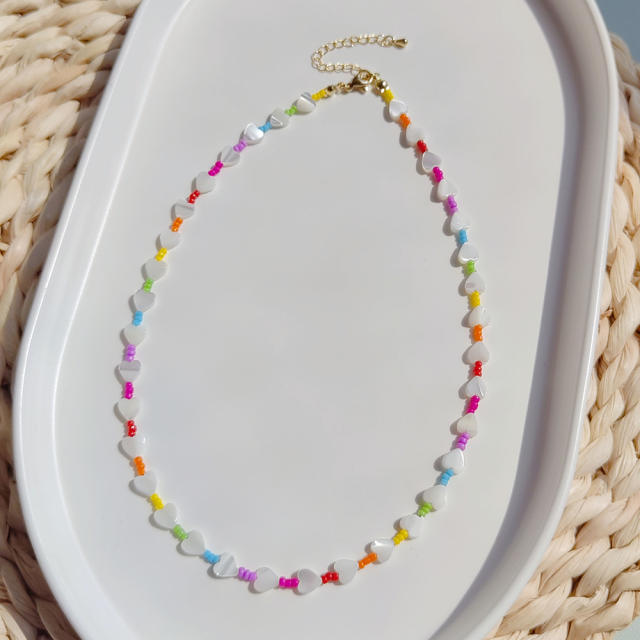 Boho colorful bead shell heart choker