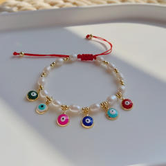 INS baroque pearl enamel evil eye charm bracelet