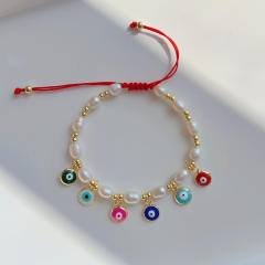 INS baroque pearl enamel evil eye charm bracelet