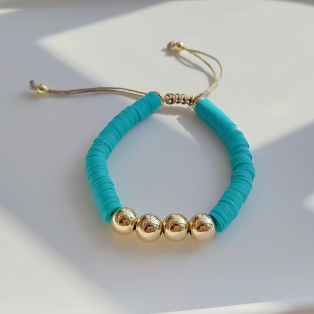 INS boho green clay bead pearl bracelet set